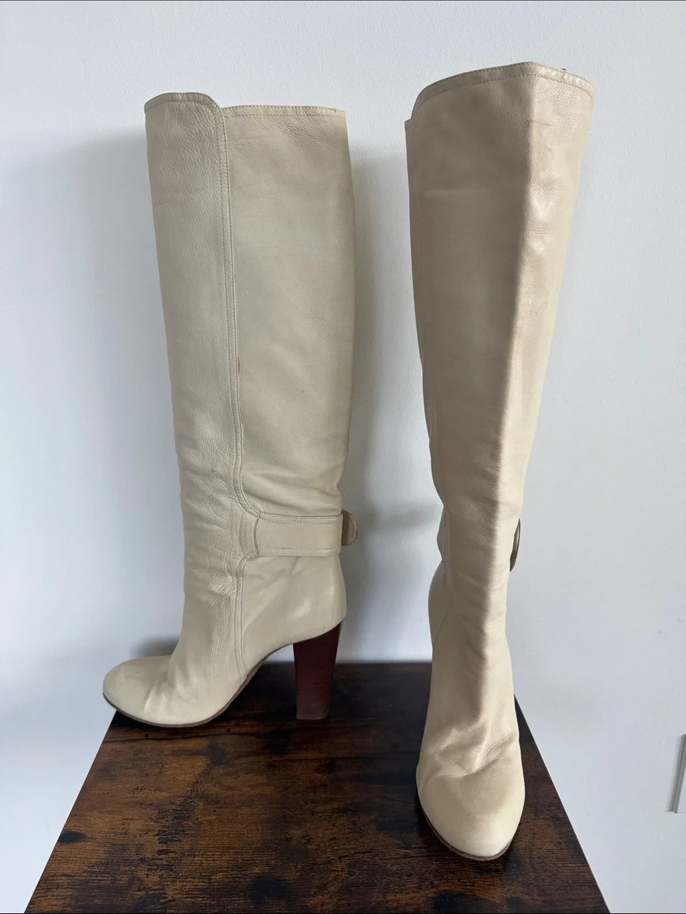 Gianmarco Lorenzi Cream Tall Leather Boots